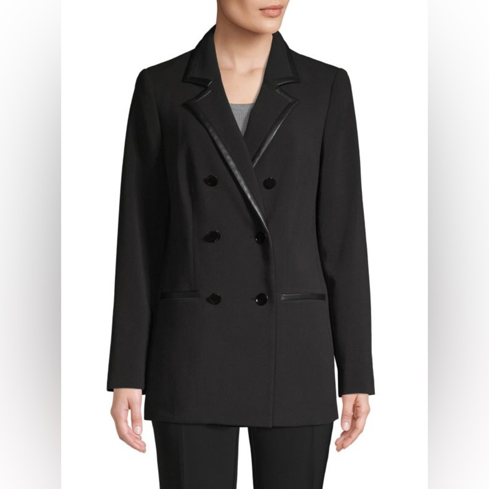 KARL LAGERFELD PARIS
Faux Leather-Trim Double-Breasted Jacket Small 4 Black